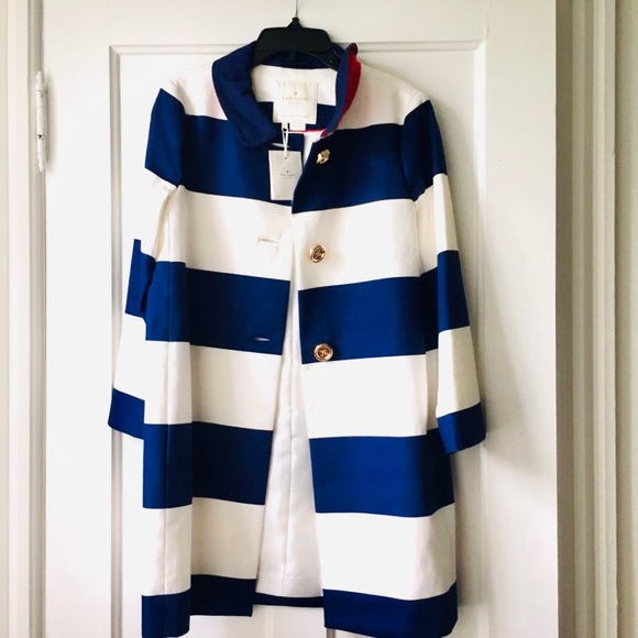 NWT Kate Spade New York Striped Franny Coat with Back Bow in Blue & White - Picture 3 of 14